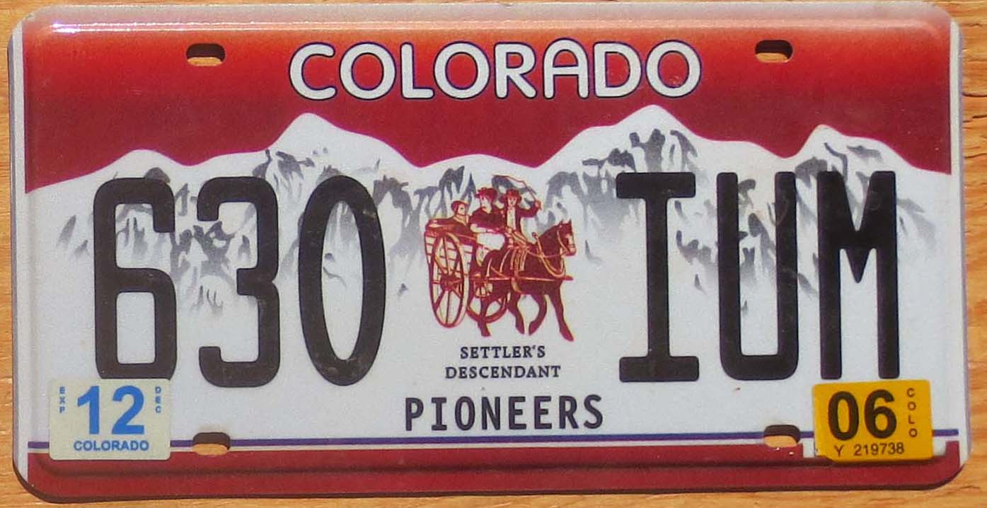 2006 Colorado Pioneers Settler's Descendant vgex Automobile License