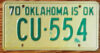 1970 Oklahoma mint NICE PLATE