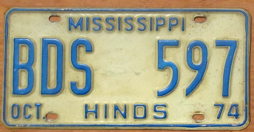 1974 Mississippi vg- Automobile License Plate Store: Collectible
