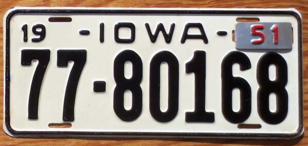 1951 Iowa exc+ NICE PLATE
