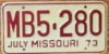 1973 Missouri mint NICE PLATE