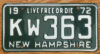 1972 New Hampshire nearly mint NICE PLATE