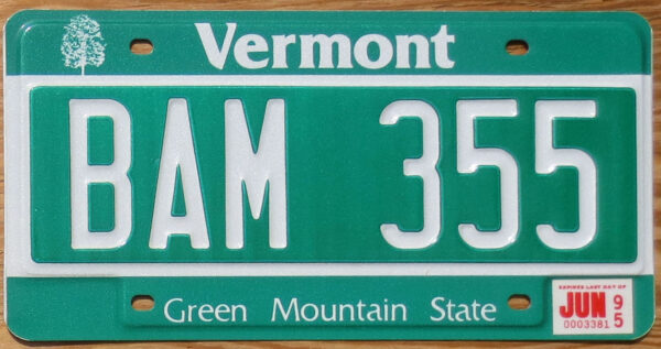 1995 Vermont nearly mint NICE PLATE