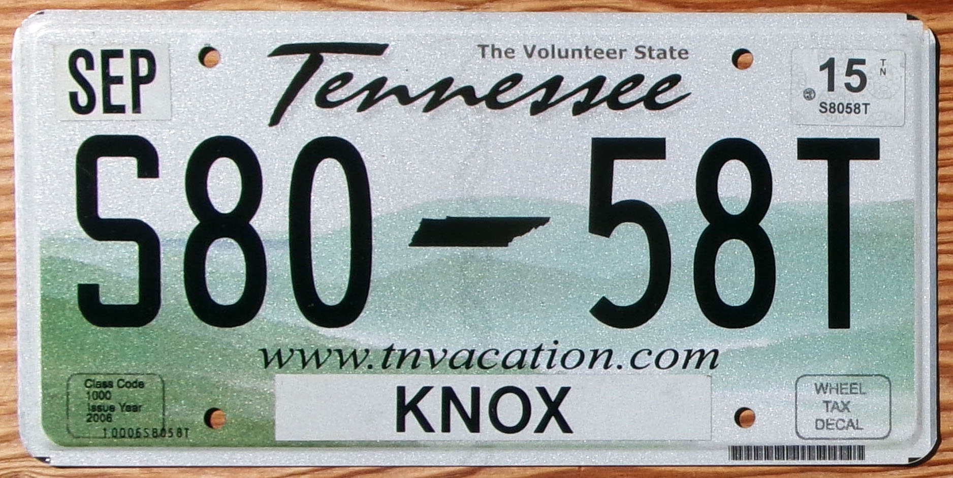 2015 Tennessee nearly mint NICE PLATE